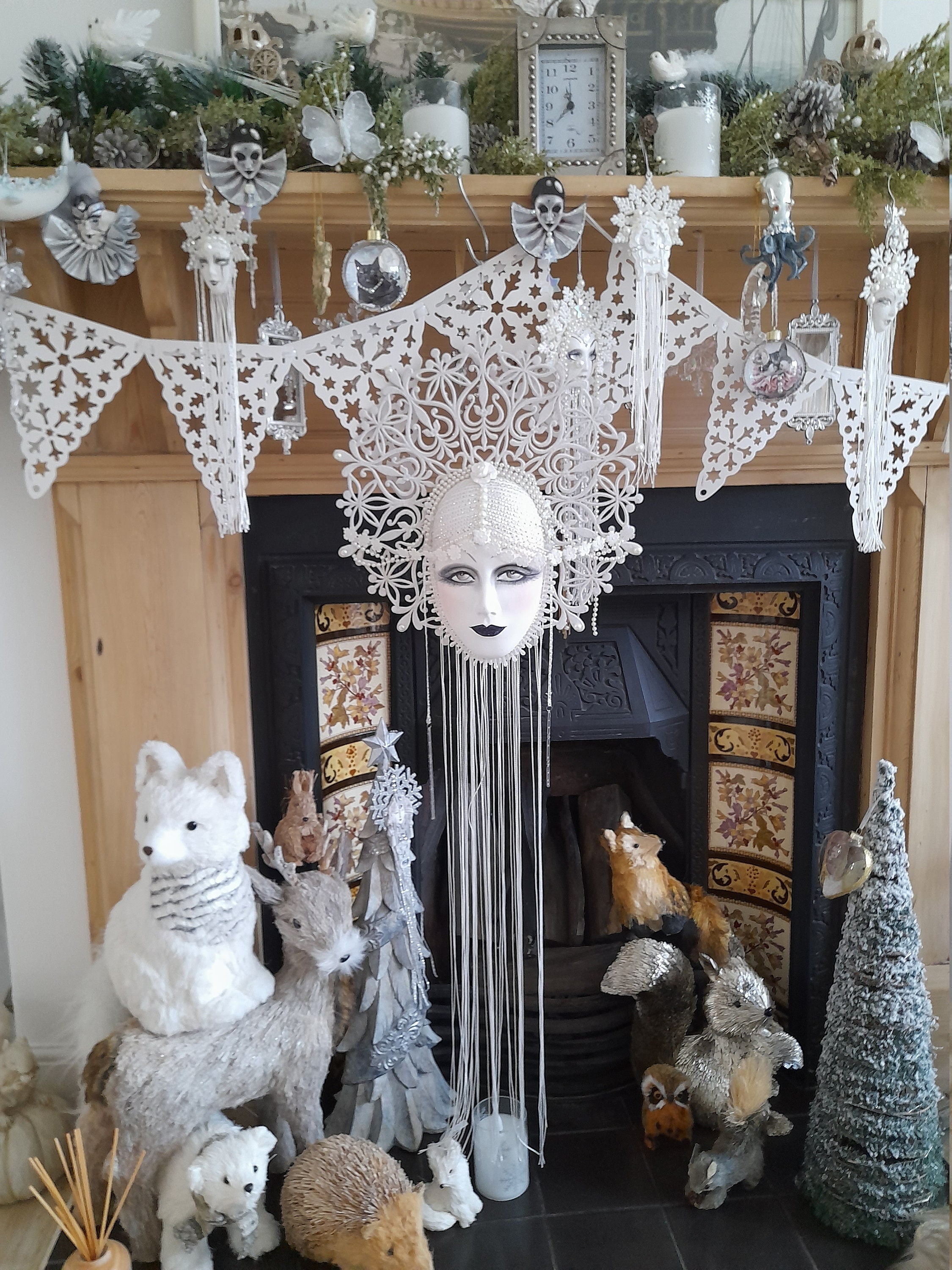 Art Deco Lady Head Nouveau Face Wall Hanging Snow Queen White Etsy UK