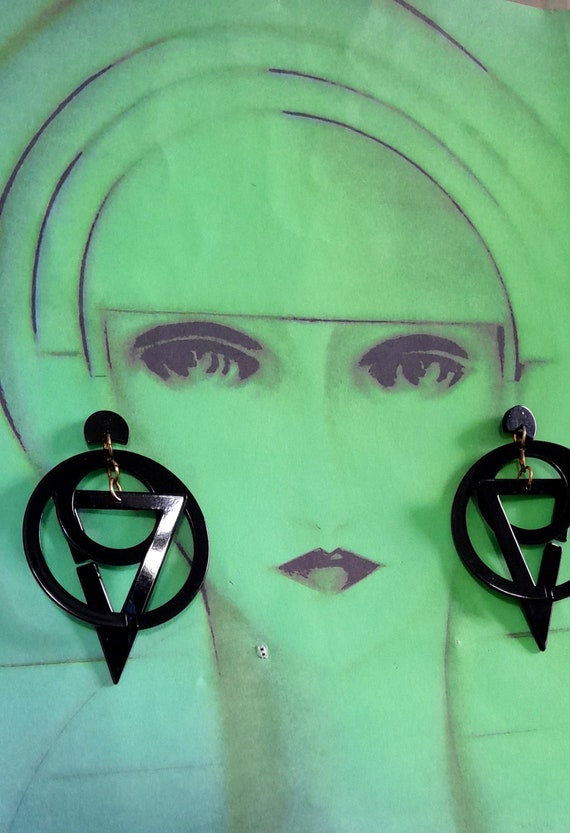 black resin mod earrings sixties mary quant swing… - image 5