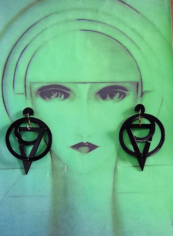 black resin mod earrings sixties mary quant swing… - image 9