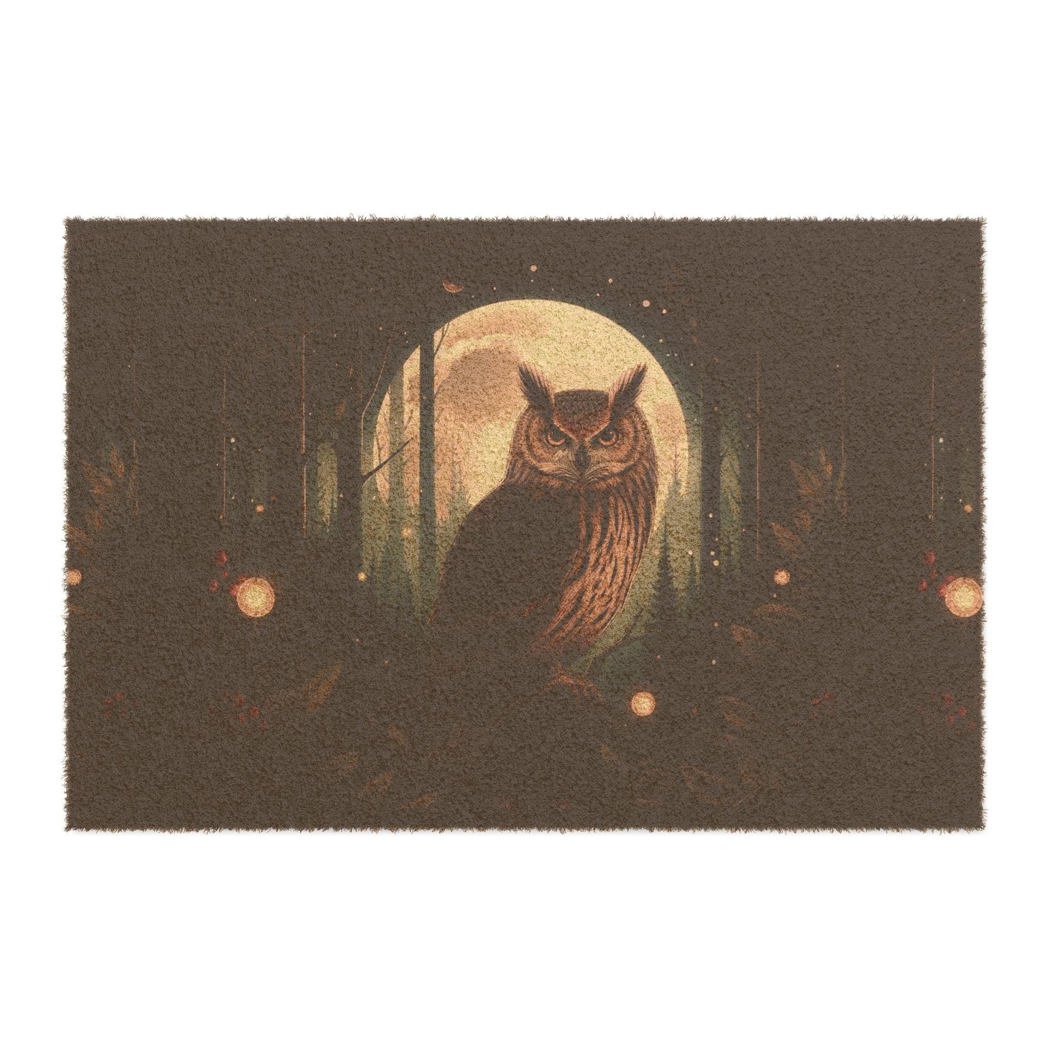 Moonlit Owl Doormat | Rustic Forest Entrance Mat