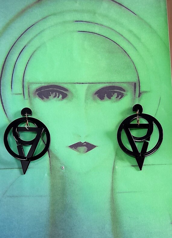 black resin mod earrings sixties mary quant swing… - image 7