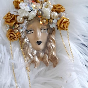 art nouveau brooch mucha inspired prague wall head  art deco dangle long original art jewellery beautiful face clubbing hip hop unique