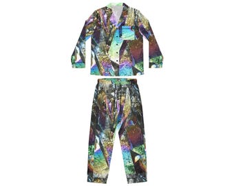 Holographic Crystal Pattern Pajamas | Satin Sleep Set