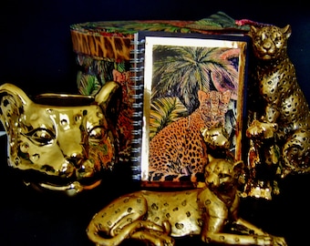 leopard head pot planter candle collection gift box gold ornament notebook statue salt and pepper hat box cheetah panther wild print xmas