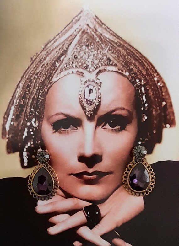 dark metal antique effect purple amethyst earrings