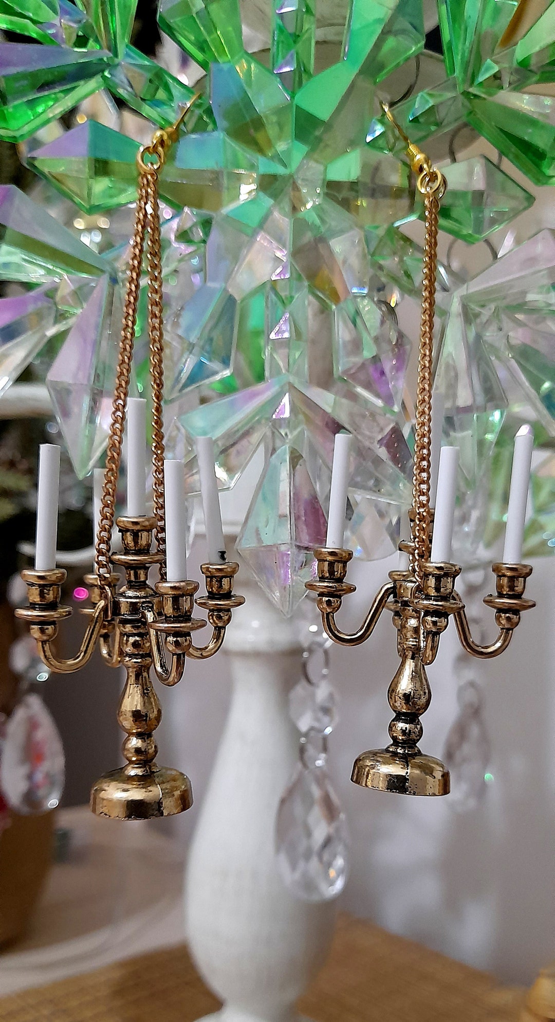 Gold Plated Candelabra Earrings Candle Stick Theatrical Jewellery