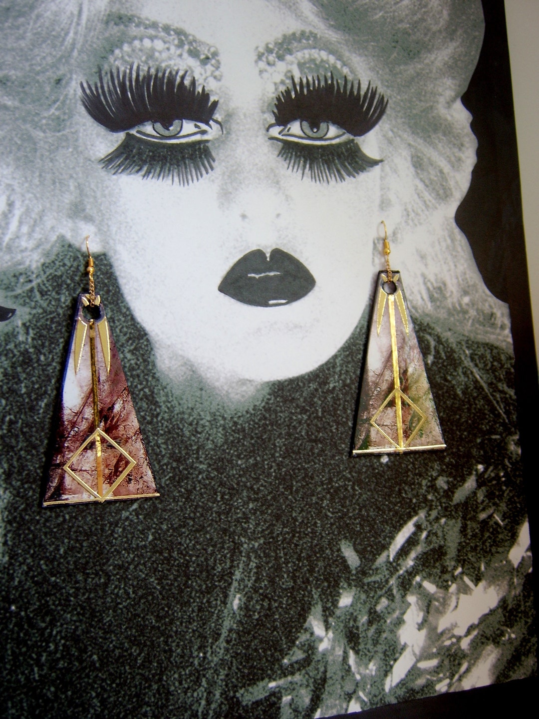 Recycled Earrings Geometric Rainbow Fluorite Effect Oblong Etsy