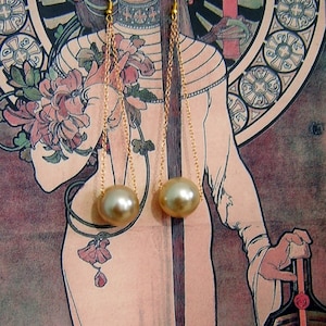 wedding huge  pearl suspended chain earrings art deco  cabaret jazz theatrical jewellery bohemian long dangle statement erte inspired art