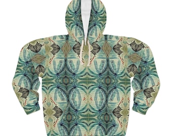 Teal Mandala Pattern Hoodie | All-Over Print Kaleidoscope Design