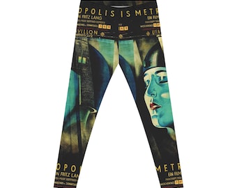 Metropolis Art Deco Face Leggings | Vintage Fritz Lang Poster Leggings