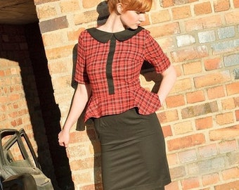 Dress "Miss B" Red-Black Flannel Plaid Size 36/38