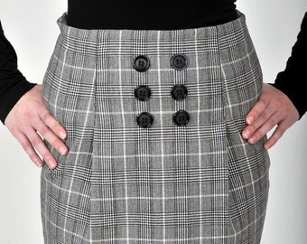 High-waist-mini skirt plaid black-white Gr. 36