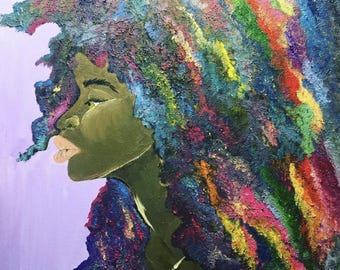 Zwarte vrouw kunst "in kleur gekroonde" canvasprint 16 x 20