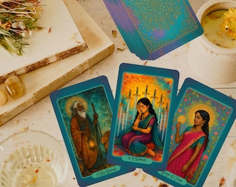Bharata Mandala Tarot Deck – Indian Inspired Ritual Kit, Gold Foil Edges