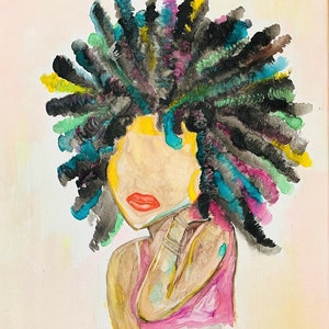 Black Art - African American Art - Water Color Painting &quot;Alone With My Thoughts&quot;
