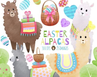 Easter Alpaca Graphics Clipart – Easter Clipart Download - Instant Download – Easter Egg, Easter Basket - Commercial Use - Art By Angele G