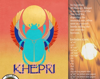 Printable Art - Khepri Egyptian Mythology Sun Scarab Beetle God, Sun God Ra - God of Morning Sun, Sunrise, Digital download, Art by Angele G