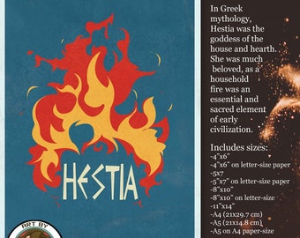 Printable Art - Hestia Greek Mythology Goddess of the Hearth & Home, pagan goddess - Retro Art Print, Digital download, Art by Angele G
