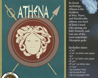 Printable Art - Athena Greek mythology Goddess of Wisdom, War, Peace, Weaving, Crafts - Retro art, pagan, Digital download, Art by Angele G