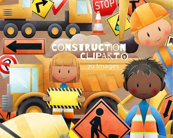 Construction Clipart Set - Instant Download - png - Commercial Use – dump truck, backhoe, excavator - birthday decor - Art By Angele G