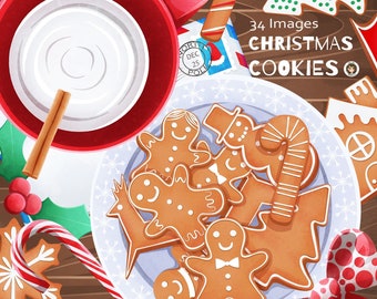 Christmas Cookies Clipart – gingerbread Graphics - Instant Download – Santa's milk & cookies - cute - Commercial Use - Art By Angele G