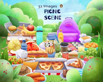 Picnic graphics Clipart - Instant Download – Summer foods - Commercial Use - Art By Angele G