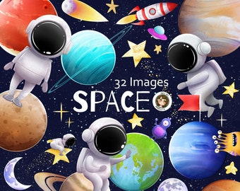 Space Graphics Clipart - Solar System download - Instant Download - Earth, Mars, Astronaut, Rocketship - Commercial Use - Art By Angele G