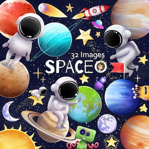 Dessiné à la main espace PNG Clipart - graphiques du système solaire - téléchargement immédiat - Terre, Mars, astronaute, fusée - usage Commercial - Art par Angele G