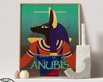 Printable Art - Anubis Egyptian God of the Dead, Jackal God - Egyptian mythology, Retro Art Poster Print, Digital download, Art by Angele G