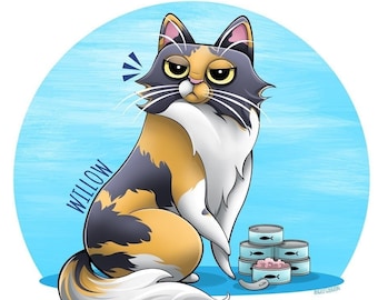 Personalized Cartoon Cat Portrait, Digital Gift, custom cat pet art, cute cat art, Cat portrait, Pet Illustration, Art By Angele G