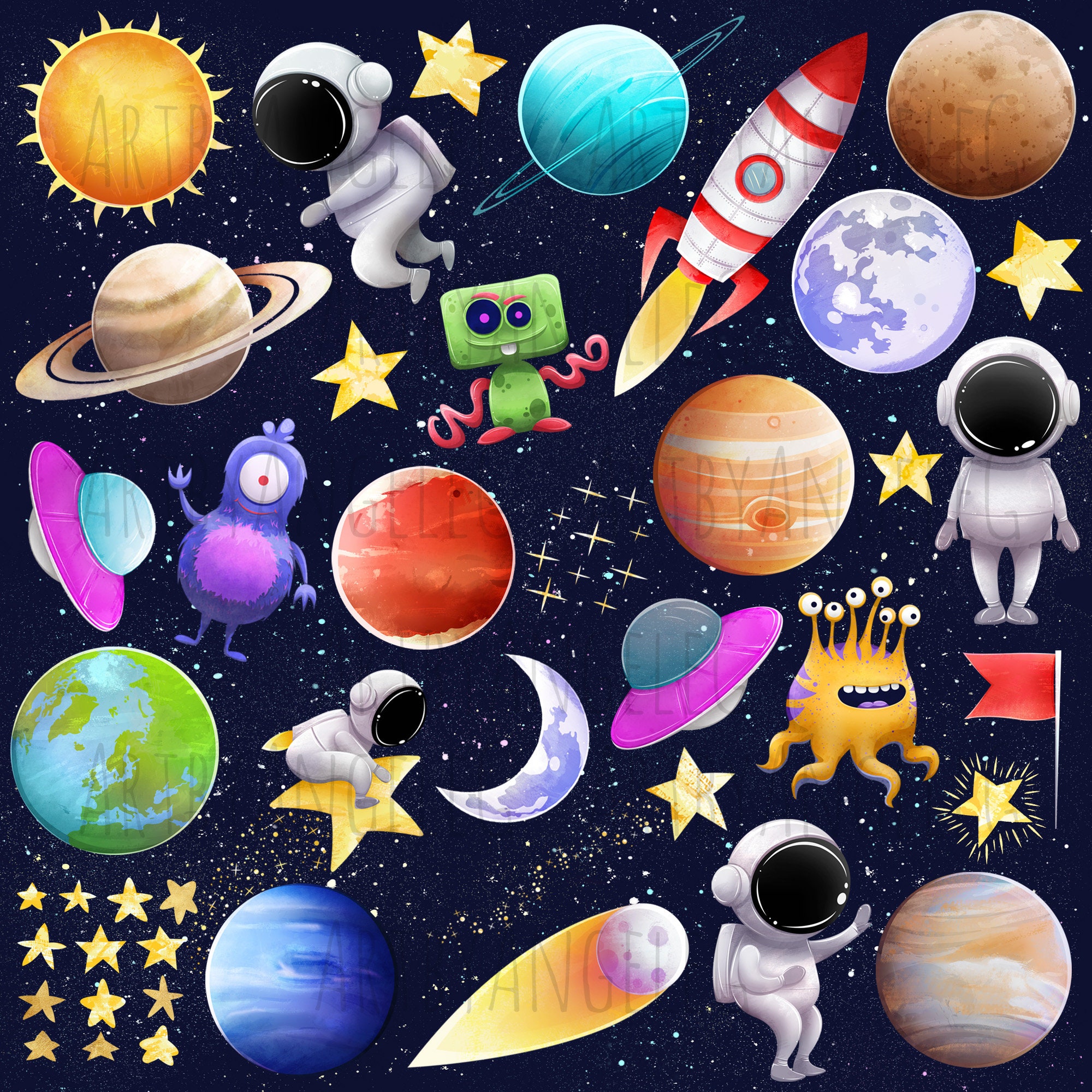 Space Graphics Clipart Solar System Download Instant - Etsy Canada