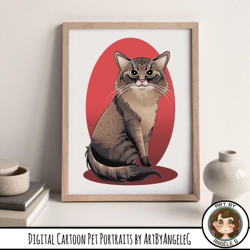 Personalized Cartoon Cat Portrait, Digital Gift, custom cat pet art, cute cat art, Cat portrait, Pet Illustration, Art By Angele G image 10