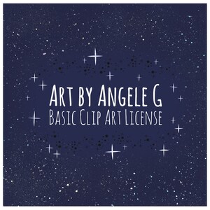 Könnte beinhalten: Ein dunkelblauer Hintergrund mit weißen Sternen und einem weißen Textüberlagerung, der "ART BY ANGELE G + BASIC CLIP ART LICENSE +" lautet