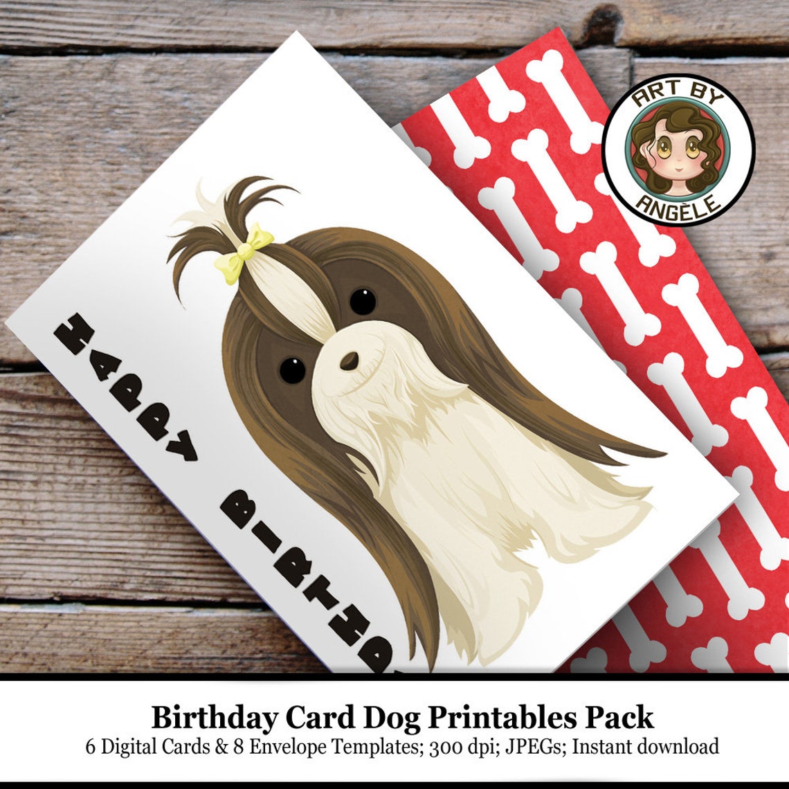 Birthday Dog Printable Cards Set of 6 PRINTABLES Instant | Etsy