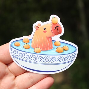 Autocollant en vinyle pour soupe Capybara : bain orange kawaii, imperméable
