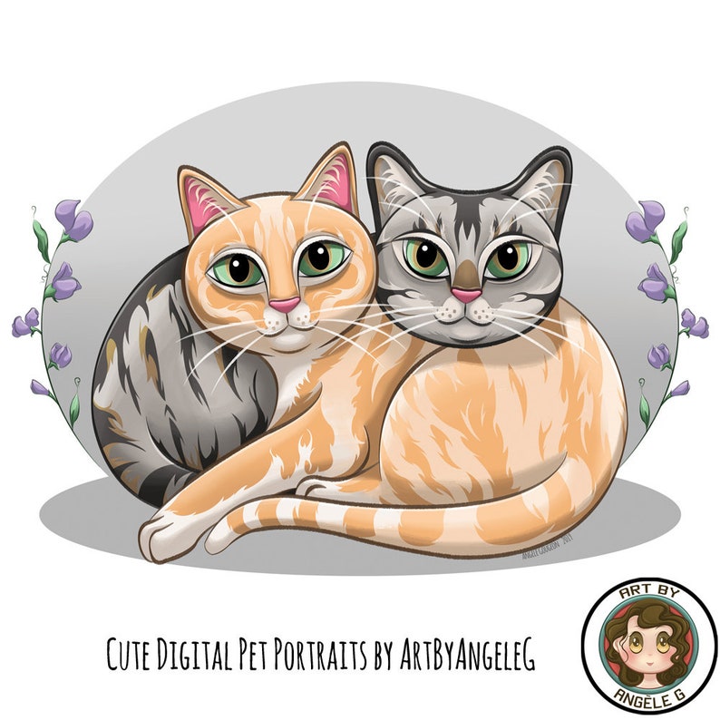Personalized Cartoon Cat Portrait, Digital Gift, custom cat pet art, cute cat art, Cat portrait, Pet Illustration, Art By Angele G image 9
