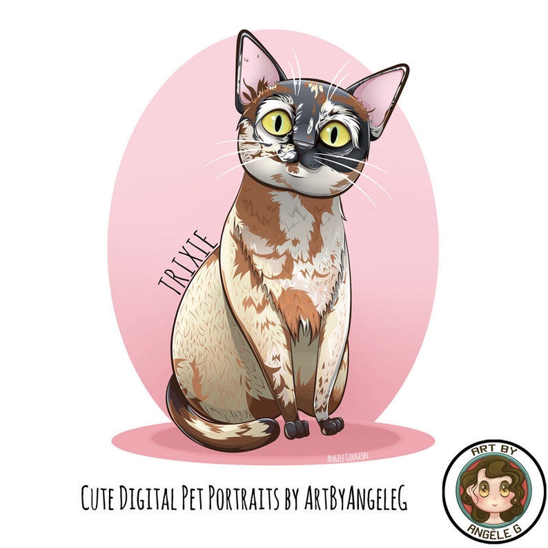 Personalized Cartoon Cat Portrait, Digital Gift, custom cat pet art, cute cat art, Cat portrait, Pet Illustration, Art By Angele G image 7