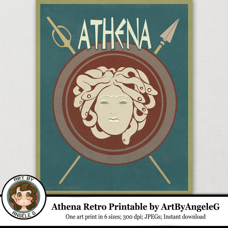 Athena Retro Poster Print PRINTABLE art digital art Greek Etsy