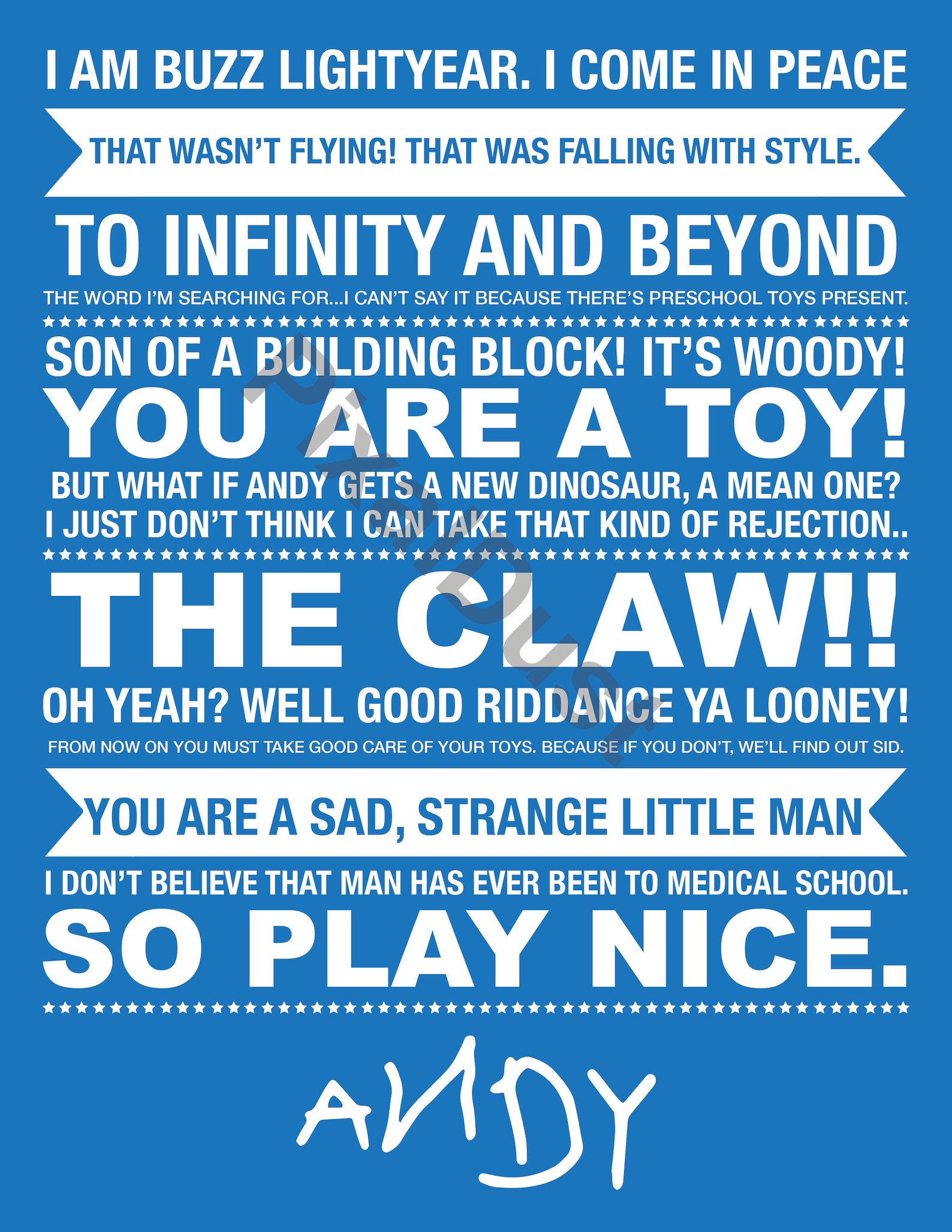 Toy Story Quote Print Pixar Quote Toy Story Lyrics Etsy