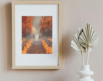 Halloween Ghost Poster | Pumpkin Patch Art Print