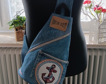 Maritime Crossbody-Bag, Jeans Upcycling