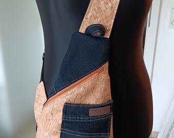 Crossbody-Bag, Korkstoff-Jeans Upcycling