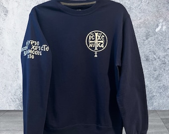 Christian Orthodox blue and silver ICXC sweatshirt