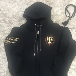 Greek Orthodox Christian red and gold cross zip up hoodie IC XC