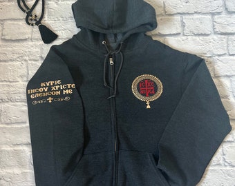 Christian Greek Orthodox cross gray zip up hoodie IC XC