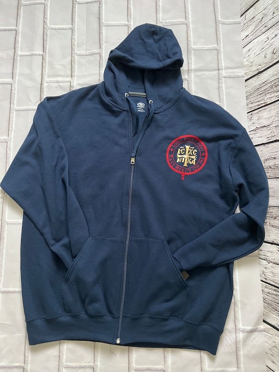 Lord Jesus Christ have mercy on me cross Christian orthodox zip up blue hoodie