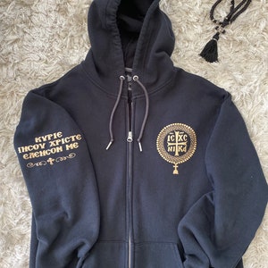 Christian Greek Orthodox cross black zip up hoodie IC XC