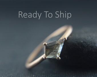 Salt and Pepper Diamond Wedding Ring, Kite shape Solitaire Diamond  Ring, Unique Engagement Ring, Anniversary Ring, Recycled 14k Rose gold