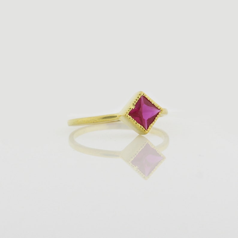 ZR308 July birthstone princess cut red gemstone anniversary gift Lab ruby ring engagement ring,14k gold princess cut