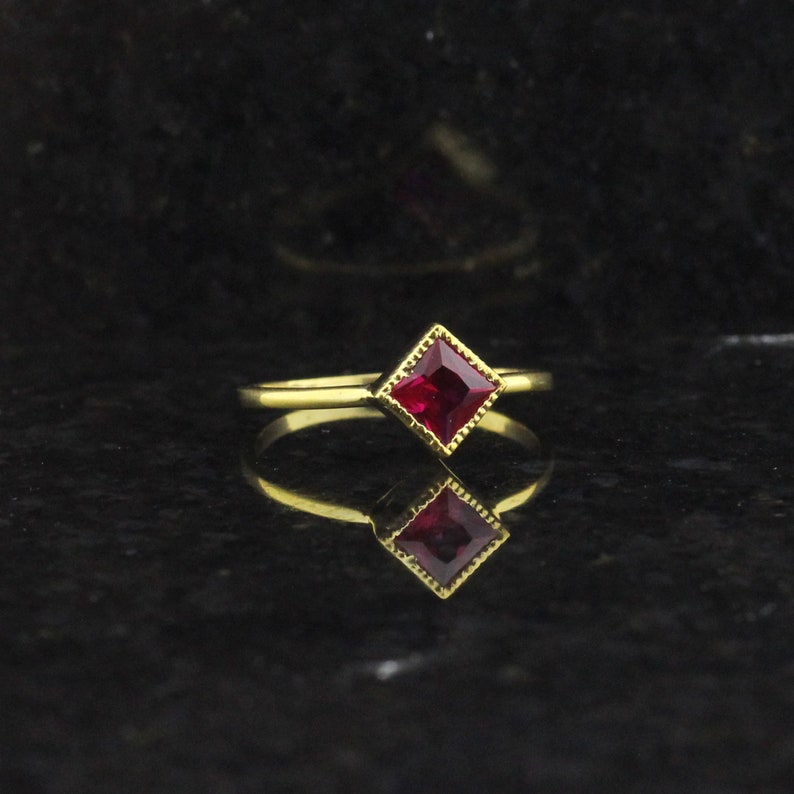 ZR308 July birthstone princess cut red gemstone anniversary gift Lab ruby ring engagement ring,14k gold princess cut